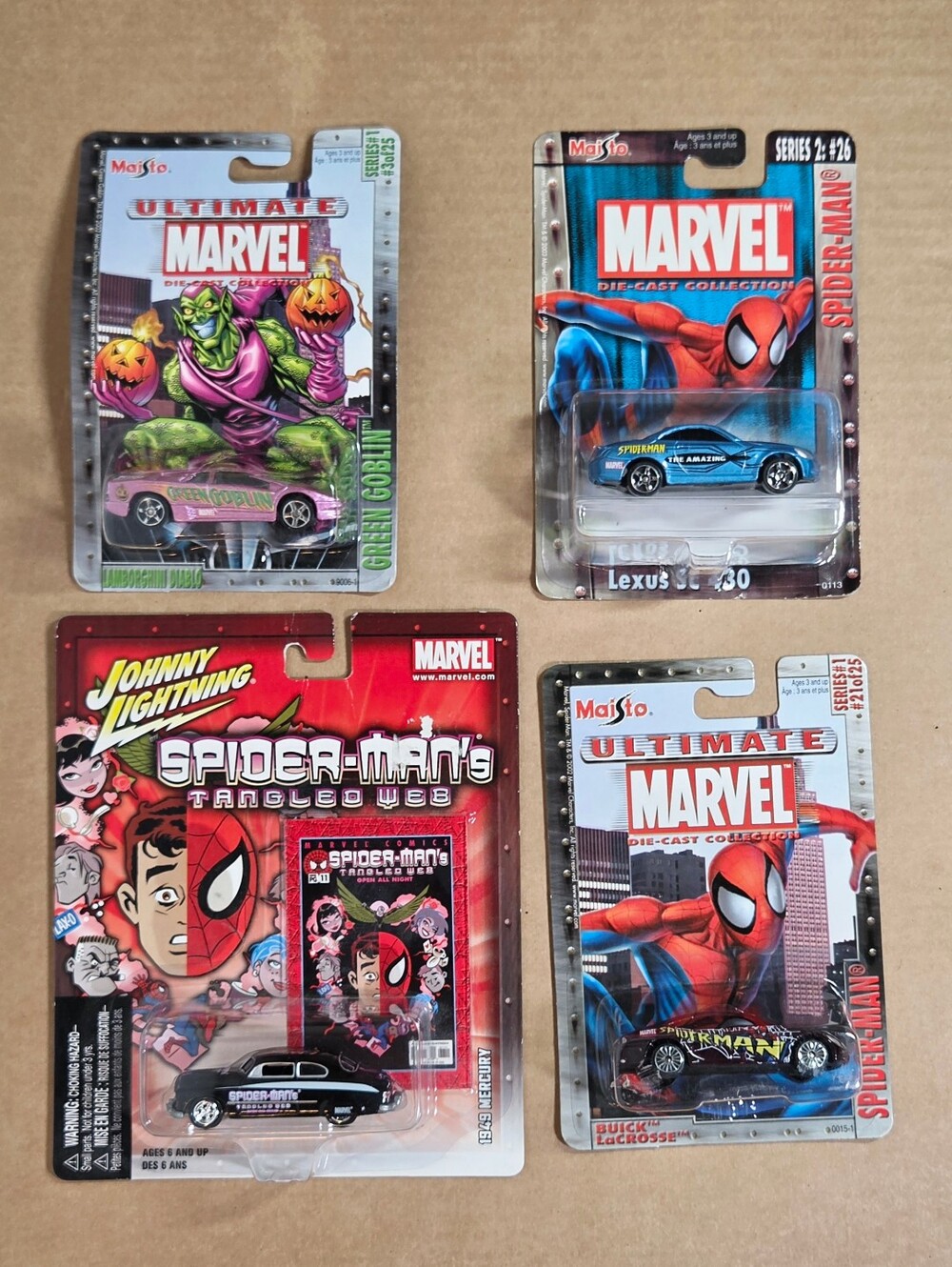 MAISTO Marvel DieCast 2002 NEW Spiderman Green Goblin Johnny Lightning Lot Of 4